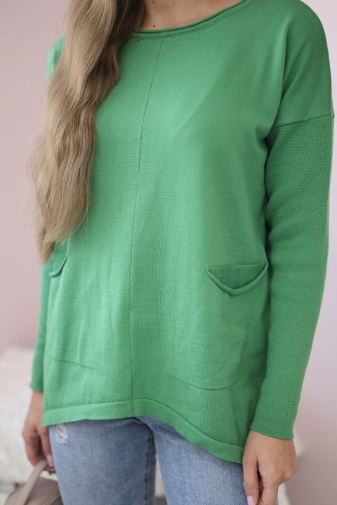 Sweter z kieszeniami z przodu jasno zielony Sweter z kieszeniami z przodu jasno zielony
