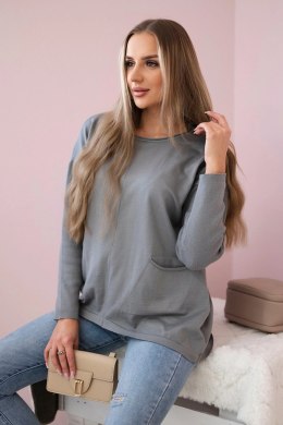 Sweter z kieszeniami z przodu szary  