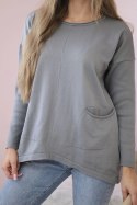 Sweter z kieszeniami z przodu szary  