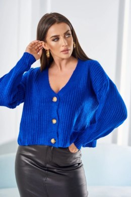 Sweter zapinany na guziki prążkowany chabrowy  