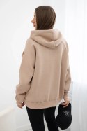 Bluza bawełniana ocieplana z kapturem Love ciemno beżowa  