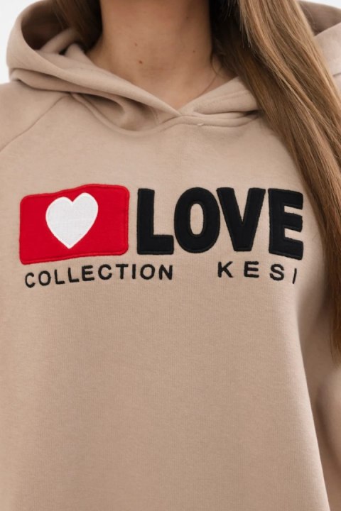 Bluza bawełniana ocieplana z kapturem Love ciemno beżowa Bluza bawełniana ocieplana z kapturem Love ciemno beżowa