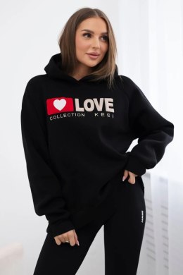 Bluza bawełniana ocieplana z kapturem Love czarna  