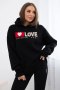 Bluza bawełniana ocieplana z kapturem Love czarna  