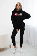 Bluza bawełniana ocieplana z kapturem Love czarna  