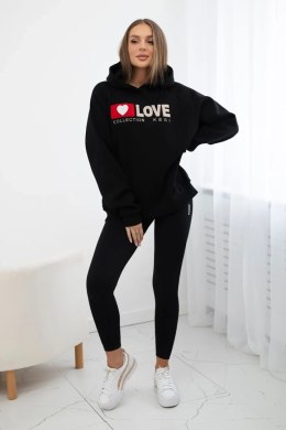 Bluza bawełniana ocieplana z kapturem Love czarna  