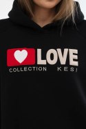 Bluza bawełniana ocieplana z kapturem Love czarna  
