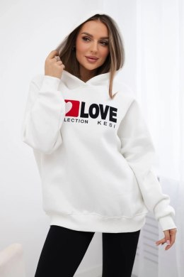 Bluza bawełniana ocieplana z kapturem Love ecru  