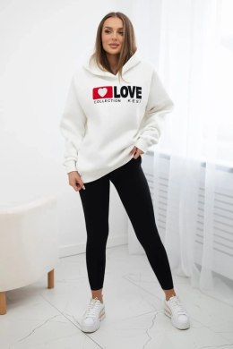 Bluza bawełniana ocieplana z kapturem Love ecru  