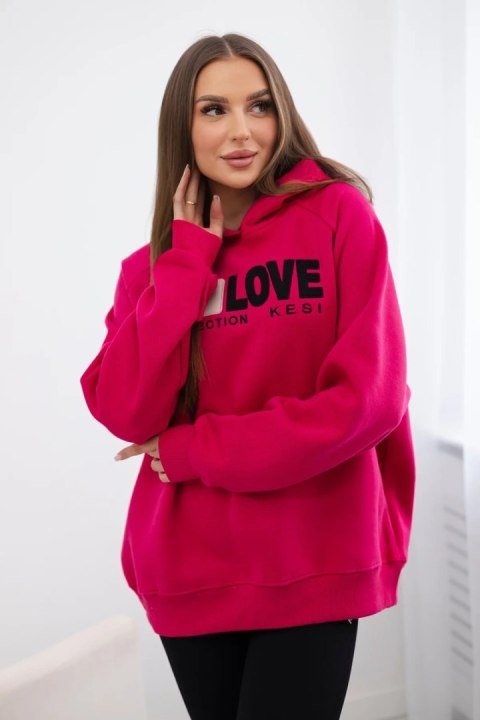 Bluza bawełniana ocieplana z kapturem Love fuksja  
