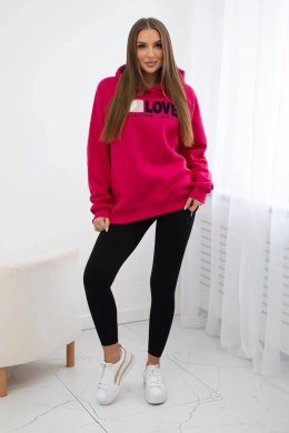 Bluza bawełniana ocieplana z kapturem Love fuksja  