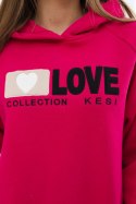 Bluza bawełniana ocieplana z kapturem Love fuksja  