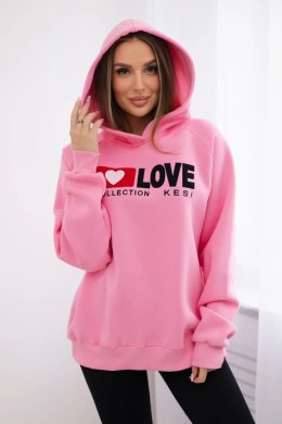 Bluza bawełniana ocieplana z kapturem Love jasno różowa  