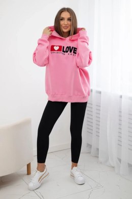 Bluza bawełniana ocieplana z kapturem Love jasno różowa  