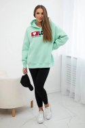 Bluza bawełniana ocieplana z kapturem Love miętowa  