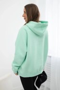 Bluza bawełniana ocieplana z kapturem Love miętowa  