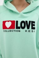 Bluza bawełniana ocieplana z kapturem Love miętowa  