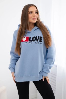 Bluza bawełniana ocieplana z kapturem Love niebieska  
