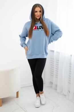 Bluza bawełniana ocieplana z kapturem Love niebieska  