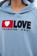 Bluza bawełniana ocieplana z kapturem Love niebieska  