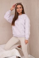 Bluza ocieplana ze ściągaczem i ozdobnymi kokardami beżowy melanż  
