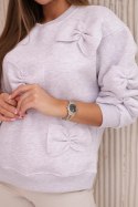 Bluza ocieplana ze ściągaczem i ozdobnymi kokardami beżowy melanż  