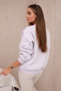 Bluza ocieplana ze ściągaczem i ozdobnymi kokardami beżowy melanż  