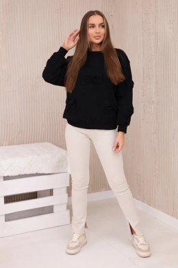 Bluza ocieplana ze ściągaczem i ozdobnymi kokardami czarna  