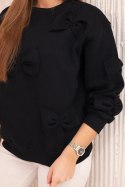 Bluza ocieplana ze ściągaczem i ozdobnymi kokardami czarna  