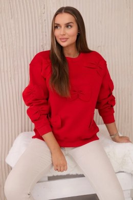 Bluza ocieplana ze ściągaczem i ozdobnymi kokardami czerowna  