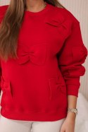 Bluza ocieplana ze ściągaczem i ozdobnymi kokardami czerowna  