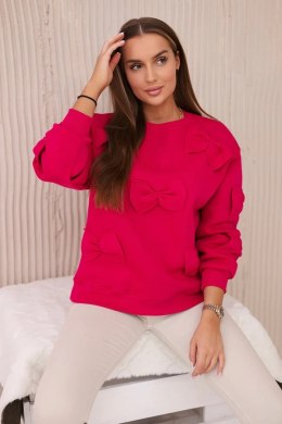 Bluza ocieplana ze ściągaczem i ozdobnymi kokardami fuksja  