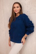 Bluza ocieplana ze ściągaczem i ozdobnymi kokardami granatowa  