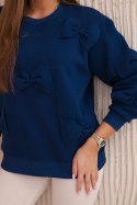 Bluza ocieplana ze ściągaczem i ozdobnymi kokardami granatowa  