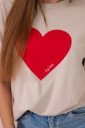 Bluzka bawełniana z nadrukiem serca beżowa  