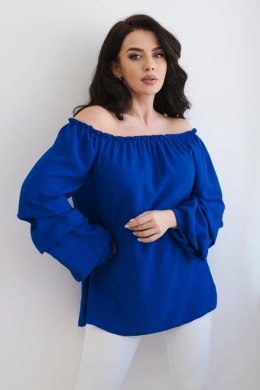 Bluzka hiszpanka z ozdobnym rękawem chabrowy  