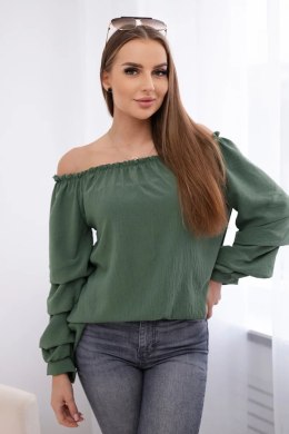 Bluzka hiszpanka z ozdobnym rękawem khaki  