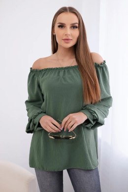 Bluzka hiszpanka z ozdobnym rękawem khaki  