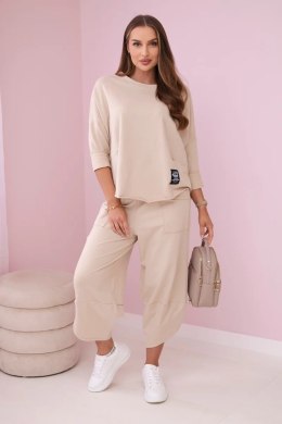 Komplet bawełniany bluza + spodnie beżowy  