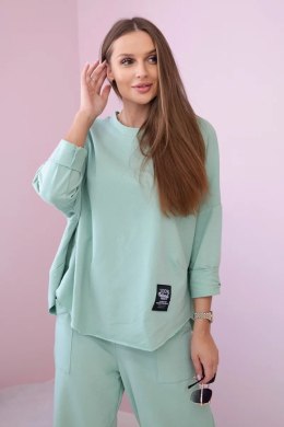 Komplet bawełniany bluza + spodnie ciemno miętowy  