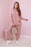 Komplet bawełniany bluza + spodnie ciemny różowy  