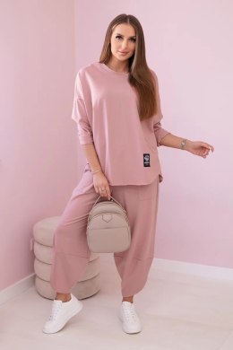 Komplet bawełniany bluza + spodnie ciemny różowy  