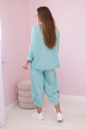 Komplet bawełniany bluza + spodnie jasny miętowy  
