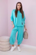 Komplet bawełniany bluza + spodnie miętowy  