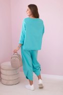 Komplet bawełniany bluza + spodnie miętowy  