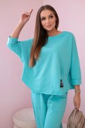 Komplet bawełniany bluza + spodnie miętowy  