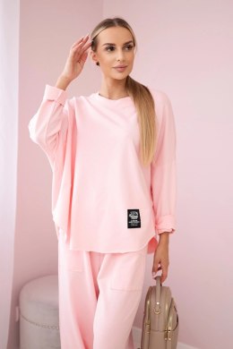 Komplet bawełniany bluza + spodnie pudrowy róż  