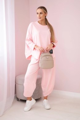 Komplet bawełniany bluza + spodnie pudrowy róż  