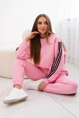 Komplet bawełniany z lampasami jasno różowy  