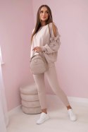 Komplet bluzy z kokardą na rękawach i legginsów beżowy  